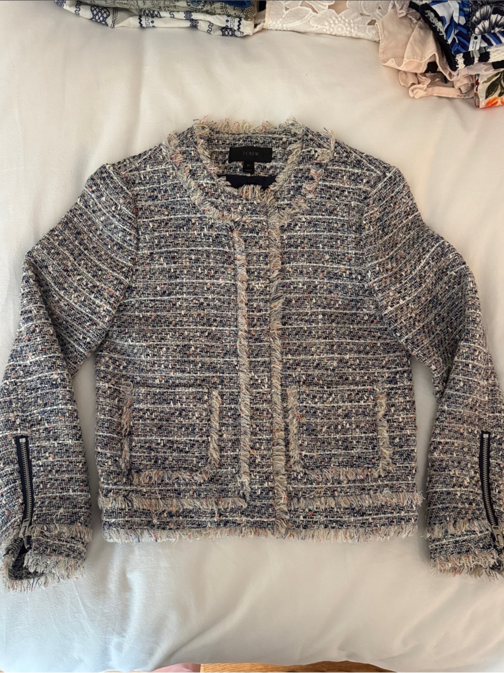 J.Crew Multicolor Tweed Fringed Boxy Cropped Jacket